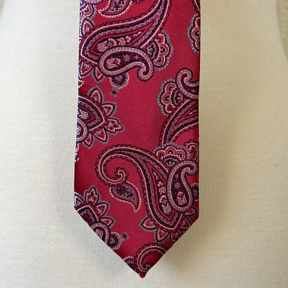 Necktie & Clip Set Nick Graham Handmade Mens Red Blue Paisley Neck Tie - Picture 11 of 11